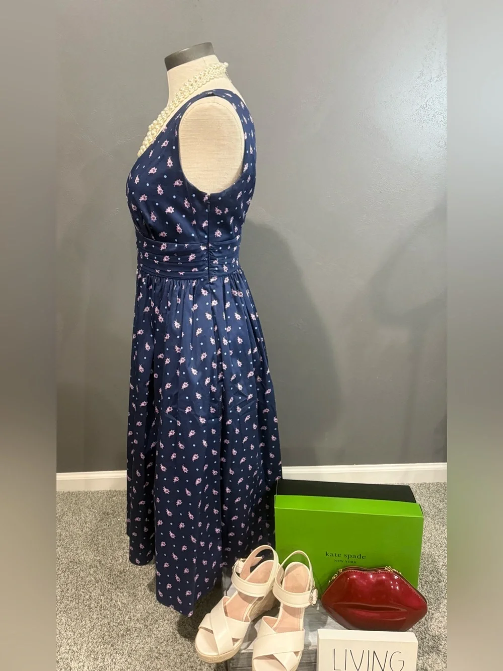kate spade Navy Floral Sleeveless V-Neck Fit-and-Flare Dress
